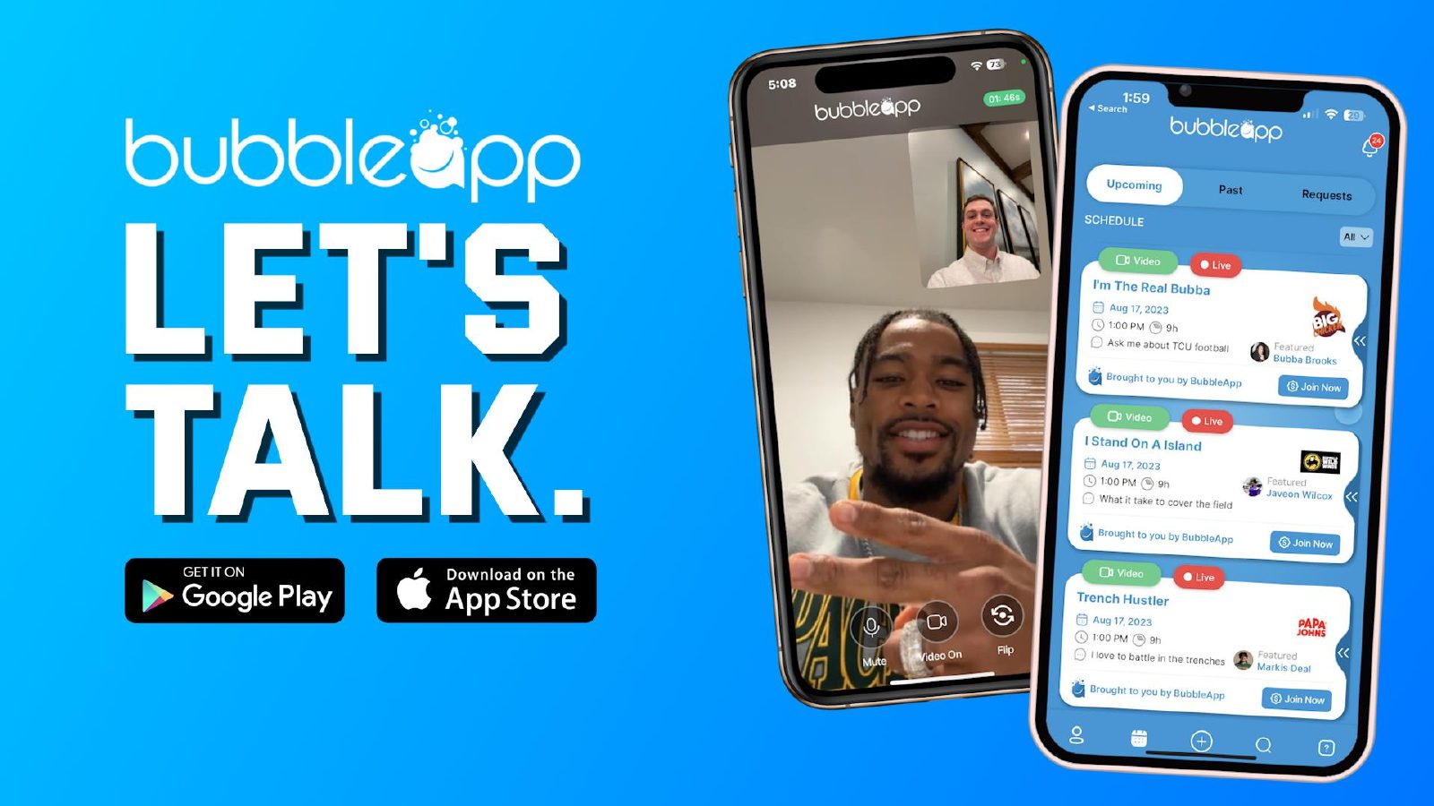 Slide 1: BubbleApp app screens